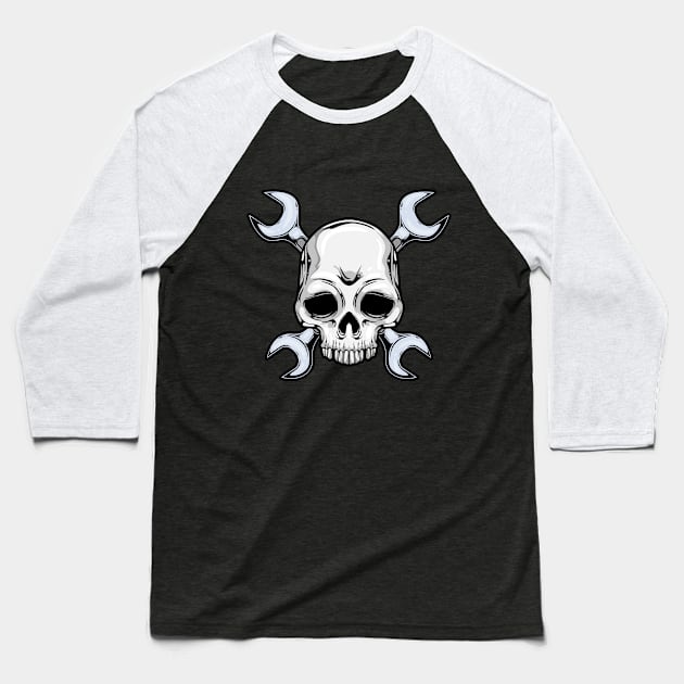 Mechanic Tool with Skull Symbol Baseball T-Shirt by Markus Schnabel